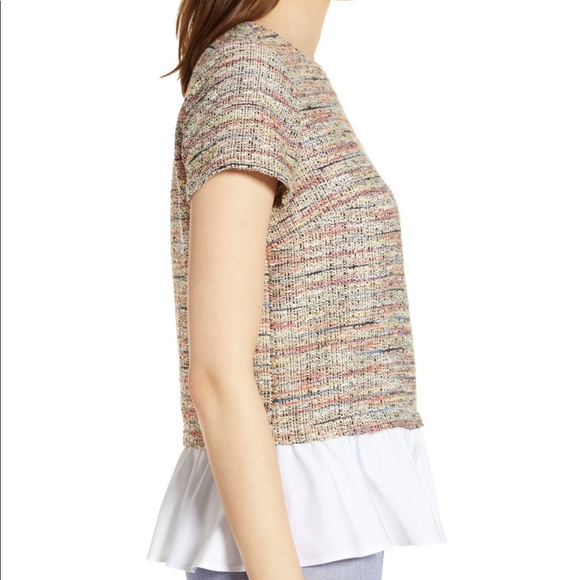 HALOGEN:Poplin Ruffle Tweed Top - Picture 3 of 6